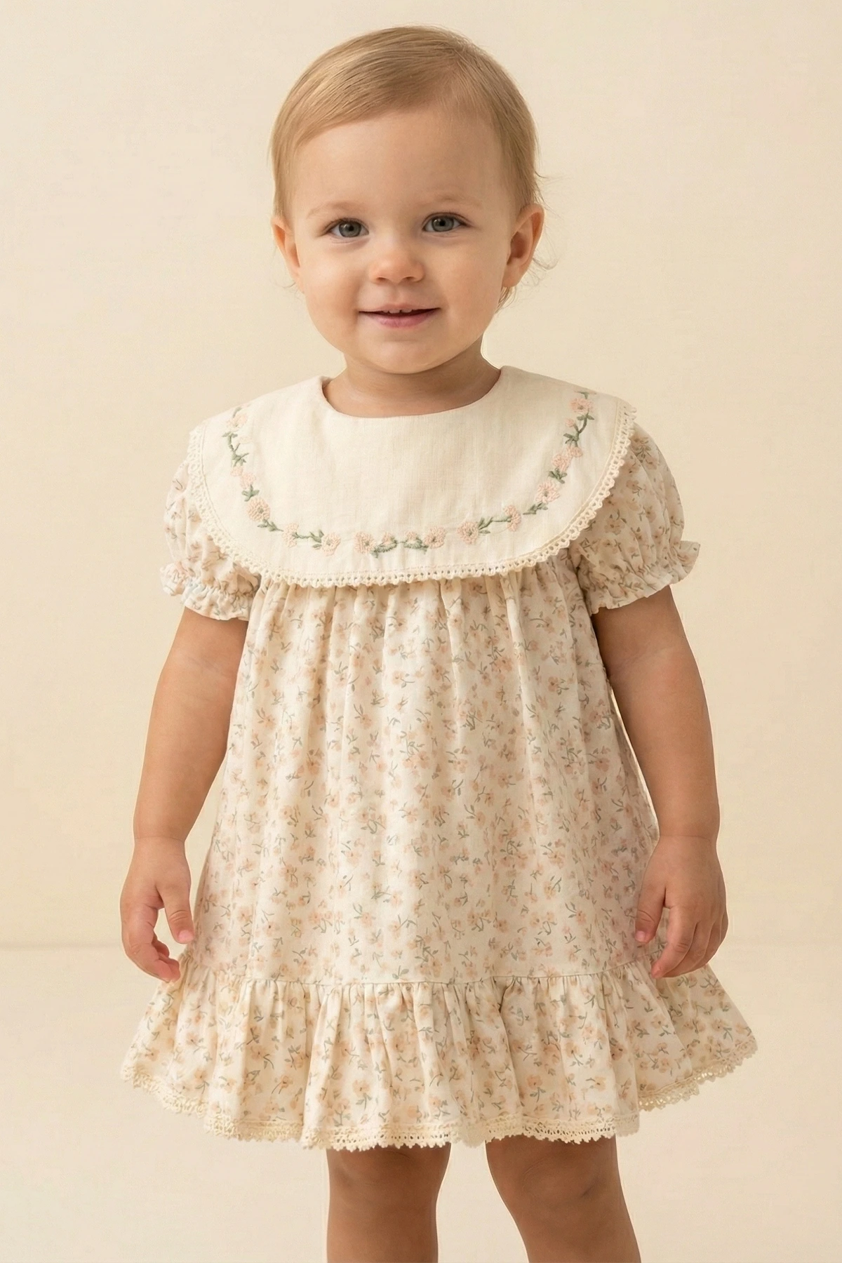 Yaka Nakışlı Yakma Elbise (9-24 Ay)