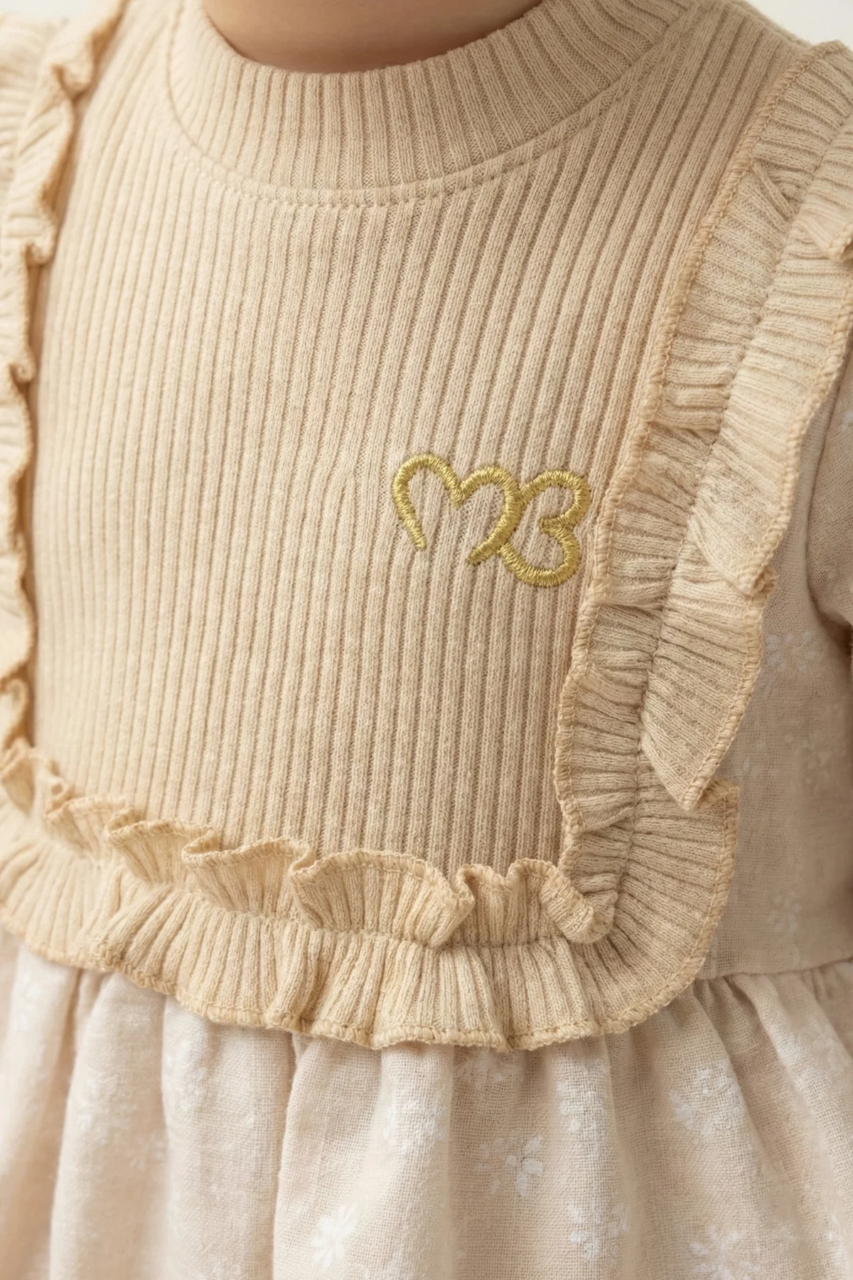 Nakışlı Müslin Kız Bebek Elbise Krem 6-18Ay - Görsel 3